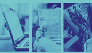 laptop, person reading paper, person reading magazine