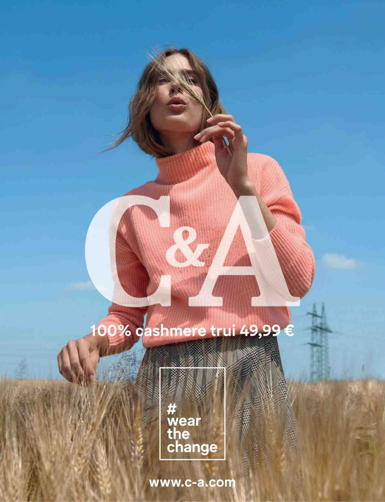 Advertentie C&A in Libelle: vrouw in roze trui met graanhalm in de hand