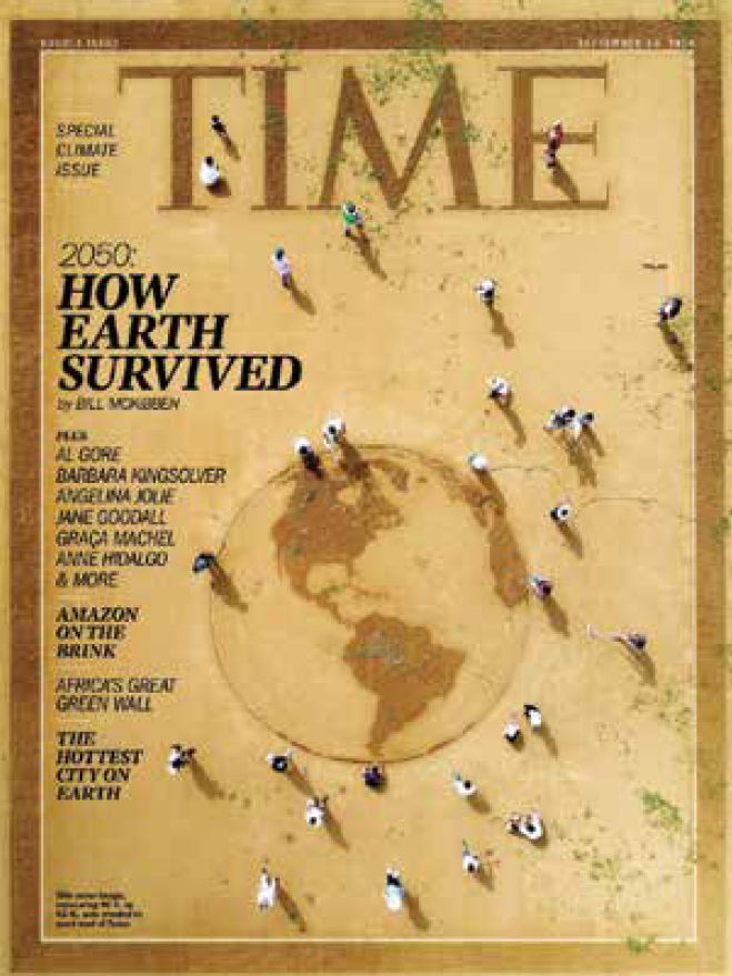 Cover of Time magazine in sand