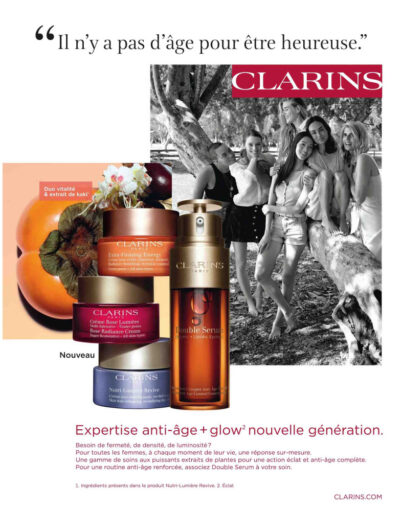Clarins pub dans Femmes d'Aujourd'hui