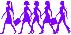 Silhouettes of women walking